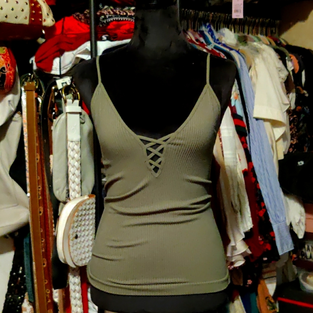 Free People army Green super stretchy ribbed tank top